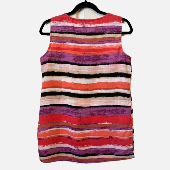 Ellen Tracy Linen Sleeveless Striped Orange Purple Tunic Top Small - Picture 2 of 11
